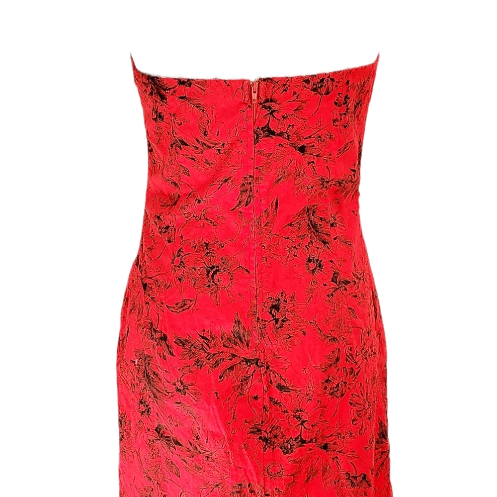🖤VINTAGE 90s Peep Studio Rose Red Strapless Dress - Picture 3 of 9